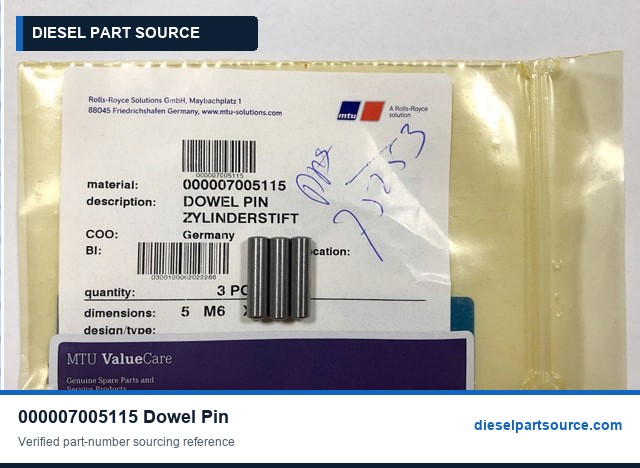 MTU 396 Parts | 000007005115 | DOWEL PIN