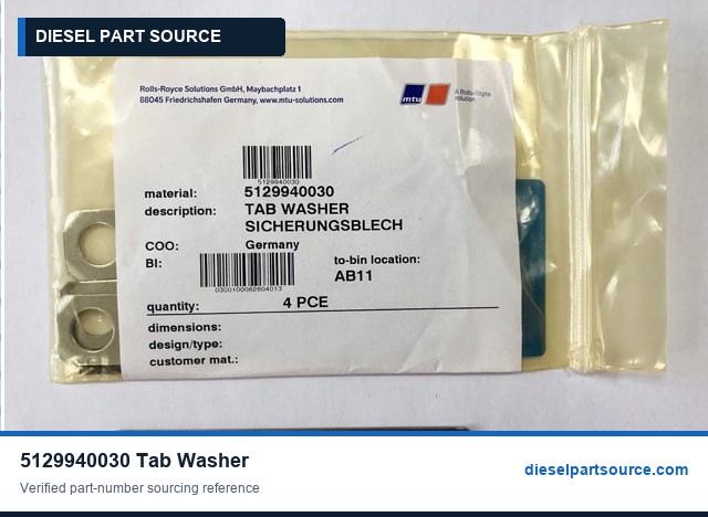 MTU 595 Parts | 5129940030 | TAB WASHER