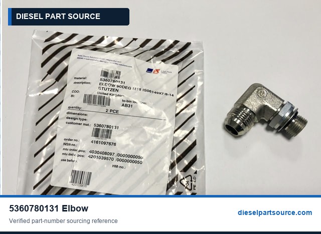 MTU 2000 Parts | 5360780131 | ELBOW 90DEG M18 IS06149X7/8-14 37DEG JIC