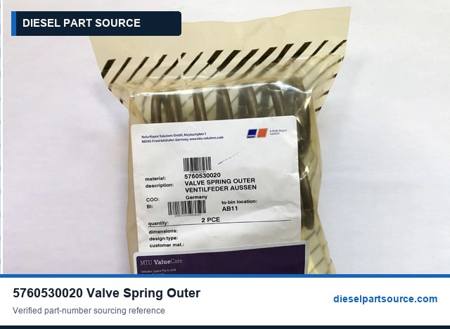 MTU 595 Parts | 5760530020 | VALVE SPRING OUTER